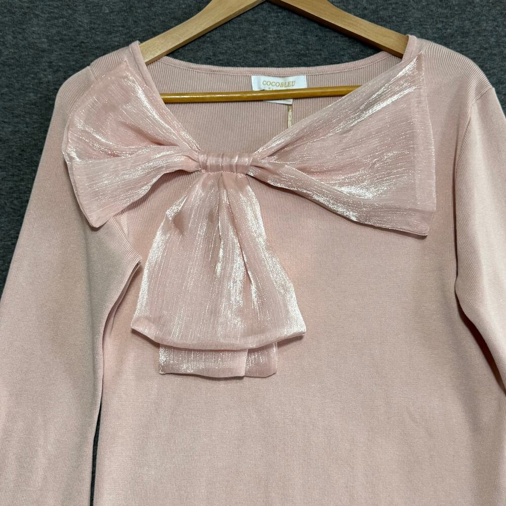 COCOBLEU‎ Pink Bow Sweater Size L Cute Kawaii Cottagecore Knit Pullover - Picture 3 of 10